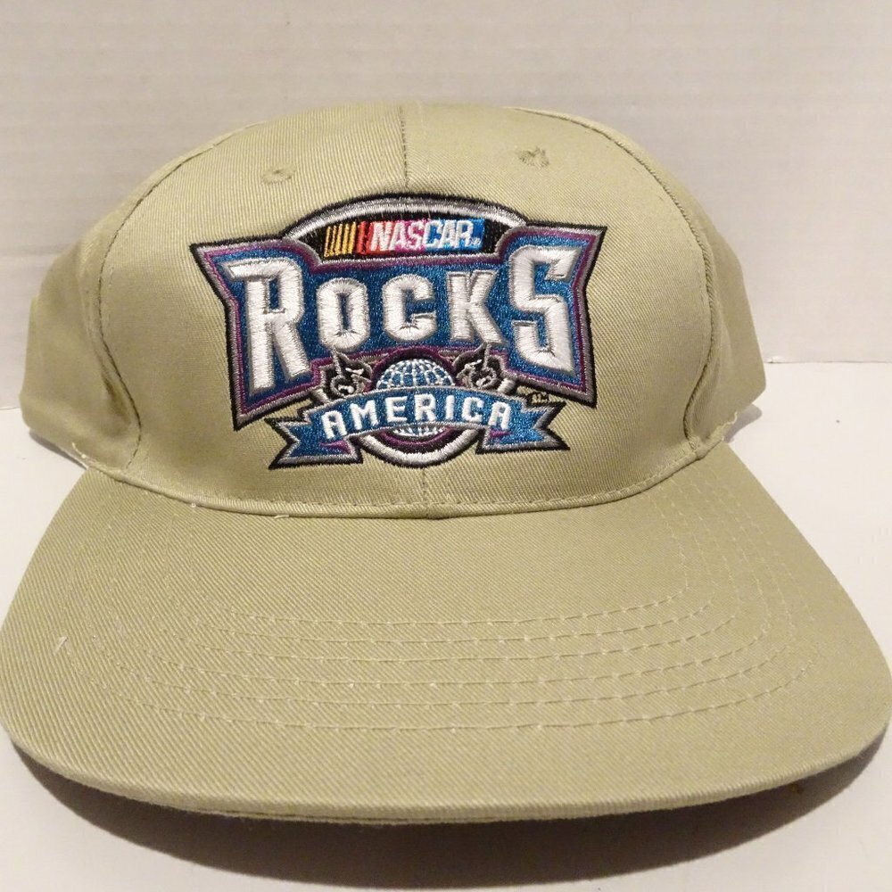 Vintage NASCAR Rocks America Tan Trucker Hat Adjustable Snapback Cap